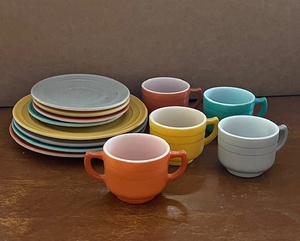 lot 149 image: 1950s Hazel Atlas Little Hostess Pastel Childs Glass Luncheon Set