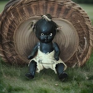 lot 150 image: AntiqueVintage 1920s-1930s African American Bisque Hand-Painted Doll Baby in Diaper - Black Americana