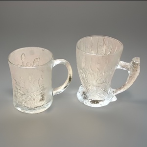 lot 163 image: Vintage 1993 Flintstones Movie McDonaldsRocDonalds Glass Mug Cup &amp Pasari Crystal Livia Clear &ampFrosted Glass Rose Floral Mug