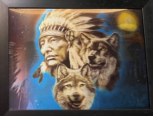 lot 167 image: Framed 3D Native AmericanSpirit Animal Art - A Different Picture Shows from Every Direction You Look