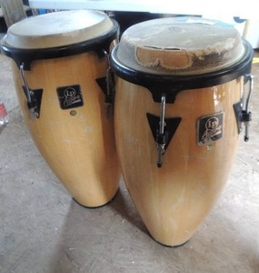 lot 406 image: LP Aspire conga drums siam oak- shells natural raw hide heads 11 and 12