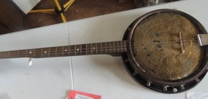 lot 425 image: vintage Kay banjo - 4 string brass tooled head resonator unique