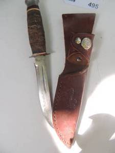 lot 495 image: knife- leather wrapped handle 8-12 knife- blade 4 12made in Japan   COLT SHEATH