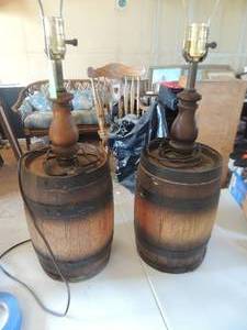 lot 487 image: 2 barrel lamps 28 tall