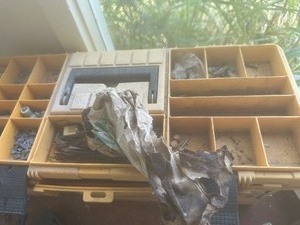 lot 1394 image: flip top tool box with screws, tools plus