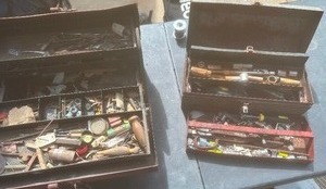 lot 1582 image: tool box x2 misc. screws and tools