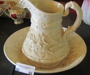 lot 44 image: white decorative fruit bowl with handled pitcher