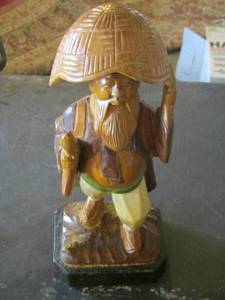 lot 49 image: hand carved wooden Japanese man