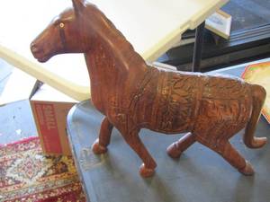 lot 74 image: hand carved wooden horse statue