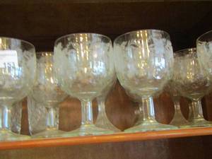 lot 153 image: etched short stem wine glasses