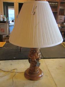 lot 174 image: tropical wooden bedside side table lamp with shade