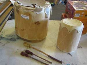 lot 184 image: NATIVE AMERICAN TOM TOM DRUMS WITH  STICKS