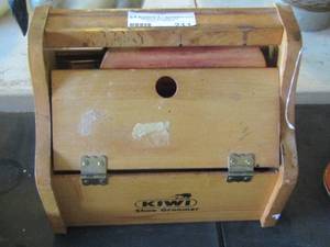 lot 211 image: kiwi shoe groomer shoe box with shoe brushes inside