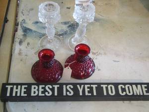 lot 224 image: qty 4 candle holders, the best is yet to come wall sign