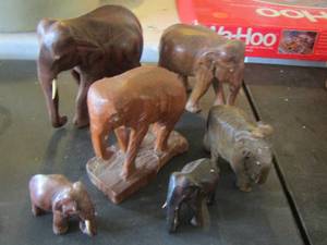 lot 236 image: qty 6 various size wooden elephants