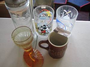 lot 268 image: qty 2 cups, coffee cup, vase, canister