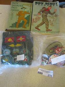 lot 274 image: qty 2 boy scouts books, various patches