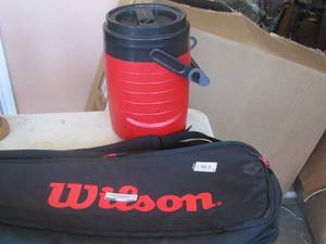 lot 559 image: large water jug, Wilson tennis bag