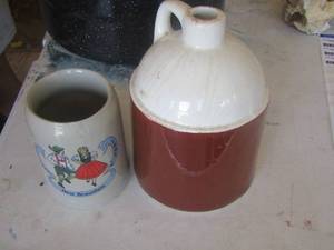 lot 565 image: brown and white handled jug, cup