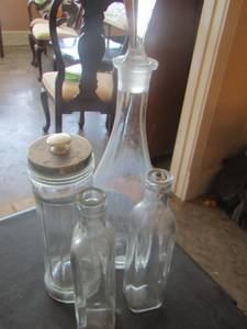 lot 571 image: qty 2 glass bottle, glass canister, glass container