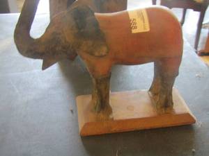 lot 588 image: wood and metal elephant dcor piece