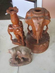 lot 614 image: small wooden elephant statue, qty 2 wooden elephant candle stands