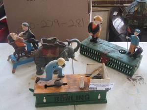 lot 682 image: vintage metal banks , elephant- golfing- bowling