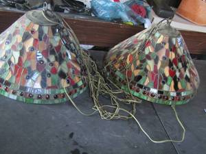 lot 974 image: 2 vintage stained glass hanging lamps