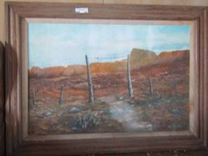 lot 989 image: AL. Adkins framed art of dessert size unknown