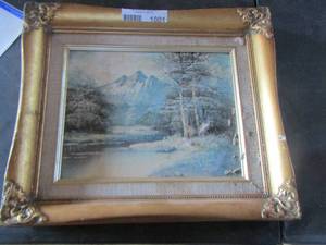 lot 1001 image: 1214 mountain painting framed