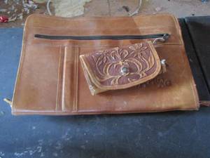 lot 1002 image: small leather computer bag- small brown leather wallet