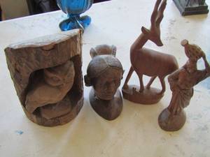 lot 1078 image: various wooden man carved humans and animal statues