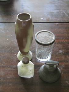 lot 1166 image: FRANKOMA  43 VASE, VINTAGE SNUFF GLASS WITH TIN LID, CERAMIC BELL, GLASS BOTTLE