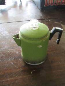 lot 1167 image: green handled tea pot metal