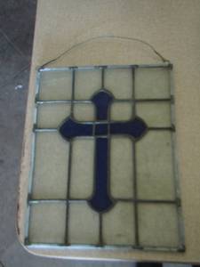 lot 1169 image: blue cross stained glass hanger
