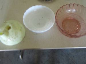 lot 1173 image: TRANSPINK FLUTED EDGE BOWL, MILKGLASS BOWL PLUS