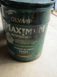 lot 1219 image: Olympic Maximum WaterPROOF sealant  5 GAL CANS   CEDAR APPEAR FULL OR ALMOST