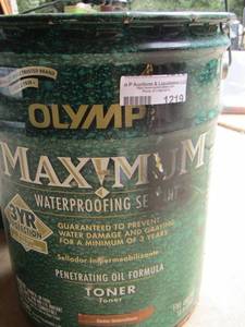 lot 1220 image: Olympic Maximum WaterPROOF sealant  5 GAL CANS   CEDAR APPEAR FULL OR ALMOST