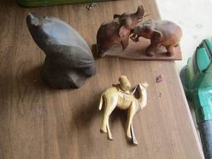 lot 1099 image: wooden sculptures, elephants- camel plus