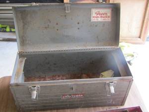 lot 1102 image: metal tool box with 2 inserts full of misc. tools