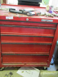 lot 1110 image: Red Craftsman tool box with misc. tools in drawers