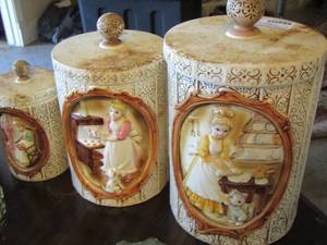 lot 1120 image: set of 3 kitchen canisters need a good cleaning on outside