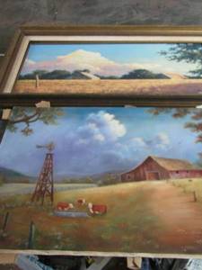 lot 1341 image: qty 2 painted canvas, 1 has a frame 1 doesn�t have a frame