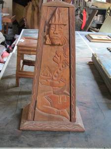 lot 1345 image: CARVED SMALL CABINET WITH A MAYAN LIKE MAN