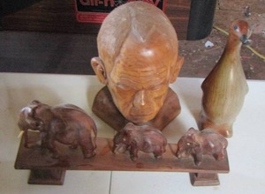 lot 1349 image: wooden elephant dcor, wooden man head statue, wooden duck