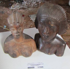 lot 1350 image: WOODEN FIGURES OF WOMEN  QTY  2