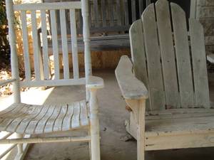 lot 1680 image: white wooden rocker chair, wooden patio chair