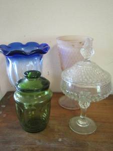 lot 1690 image: vases, covered cookie jar, green canister