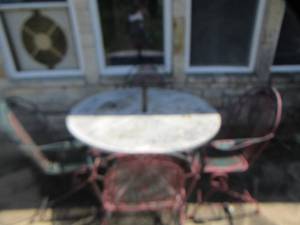 lot 1691 image: metal patio furniture 4 chairs and a round table