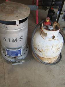 lot 1761 image: stone model 100 gas heater with propane tank 250,000 btu